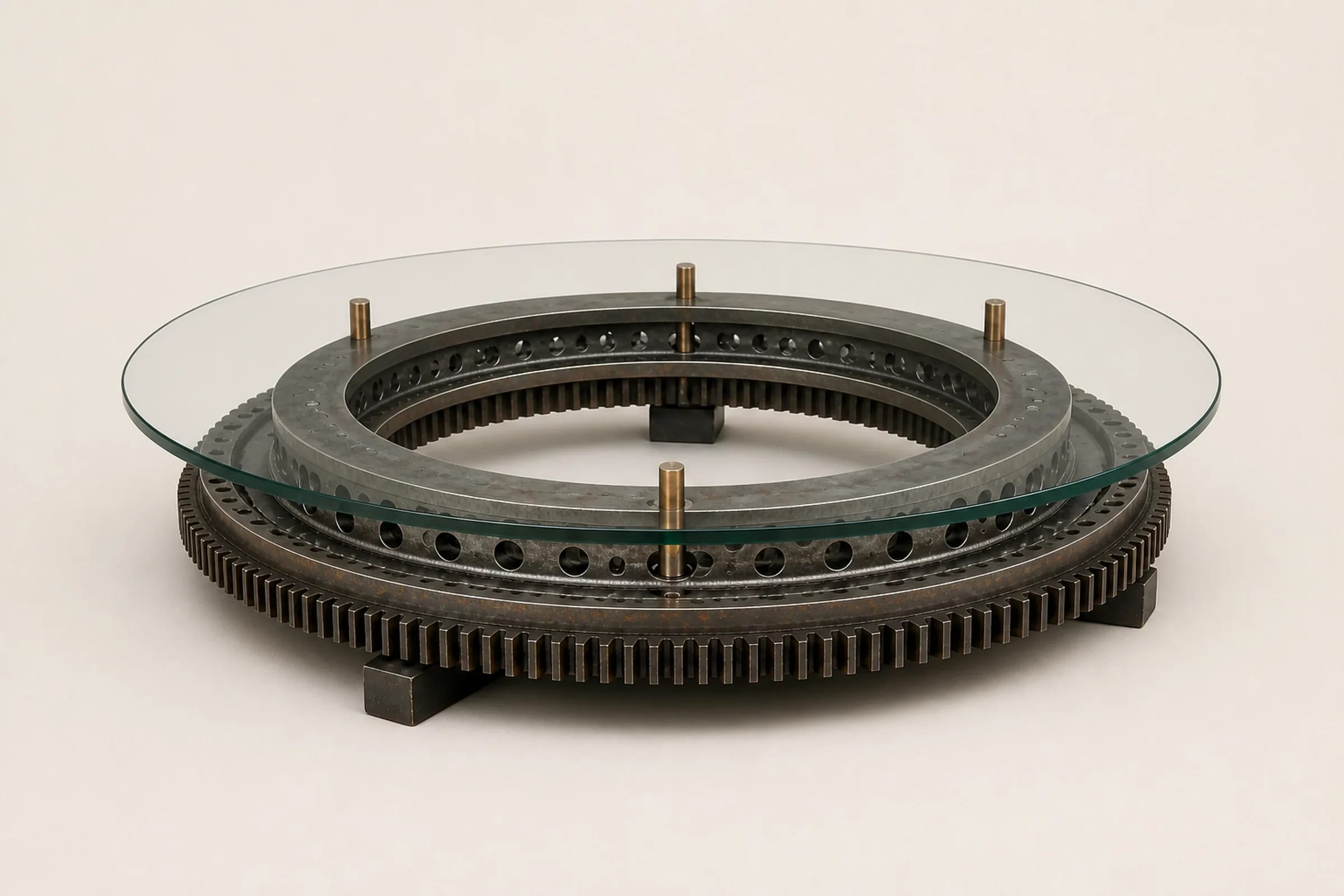 Packshot of SLEW 110 showing concentric raceways and glass top.