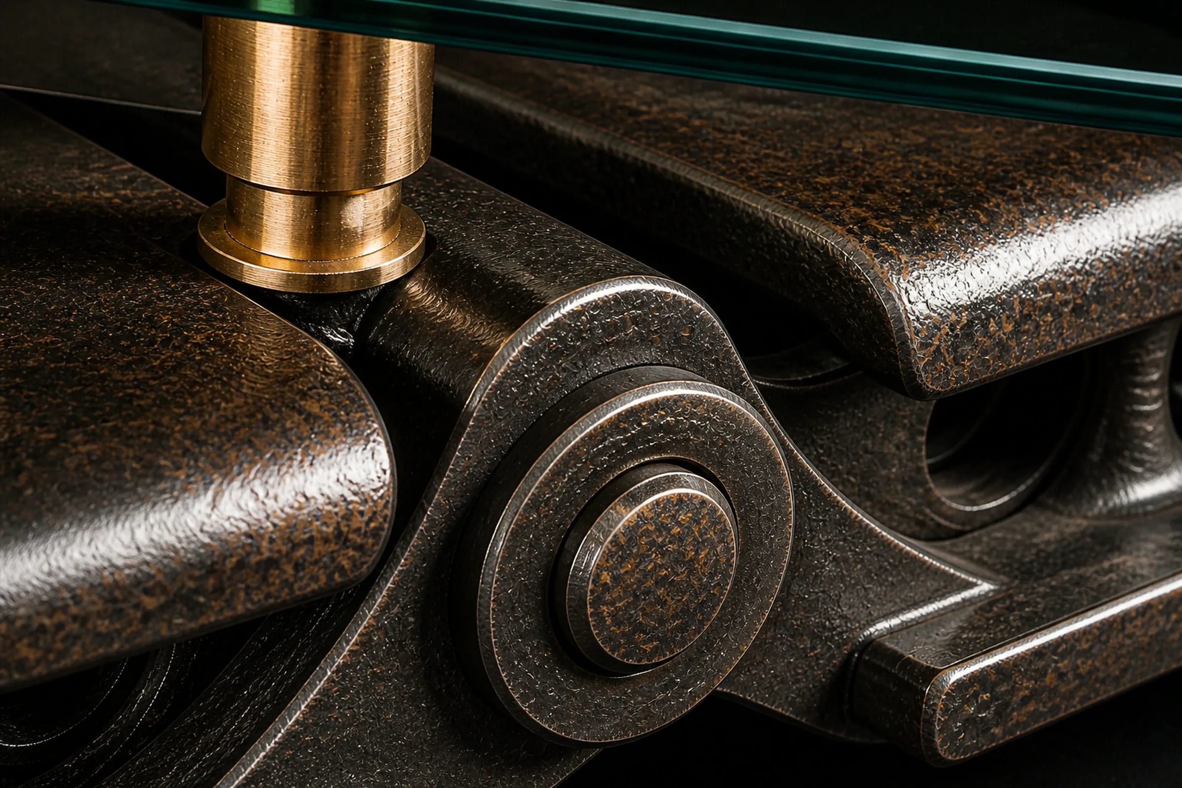 Detail of link joint, pin, worn steel and spacer on TRACK 140.